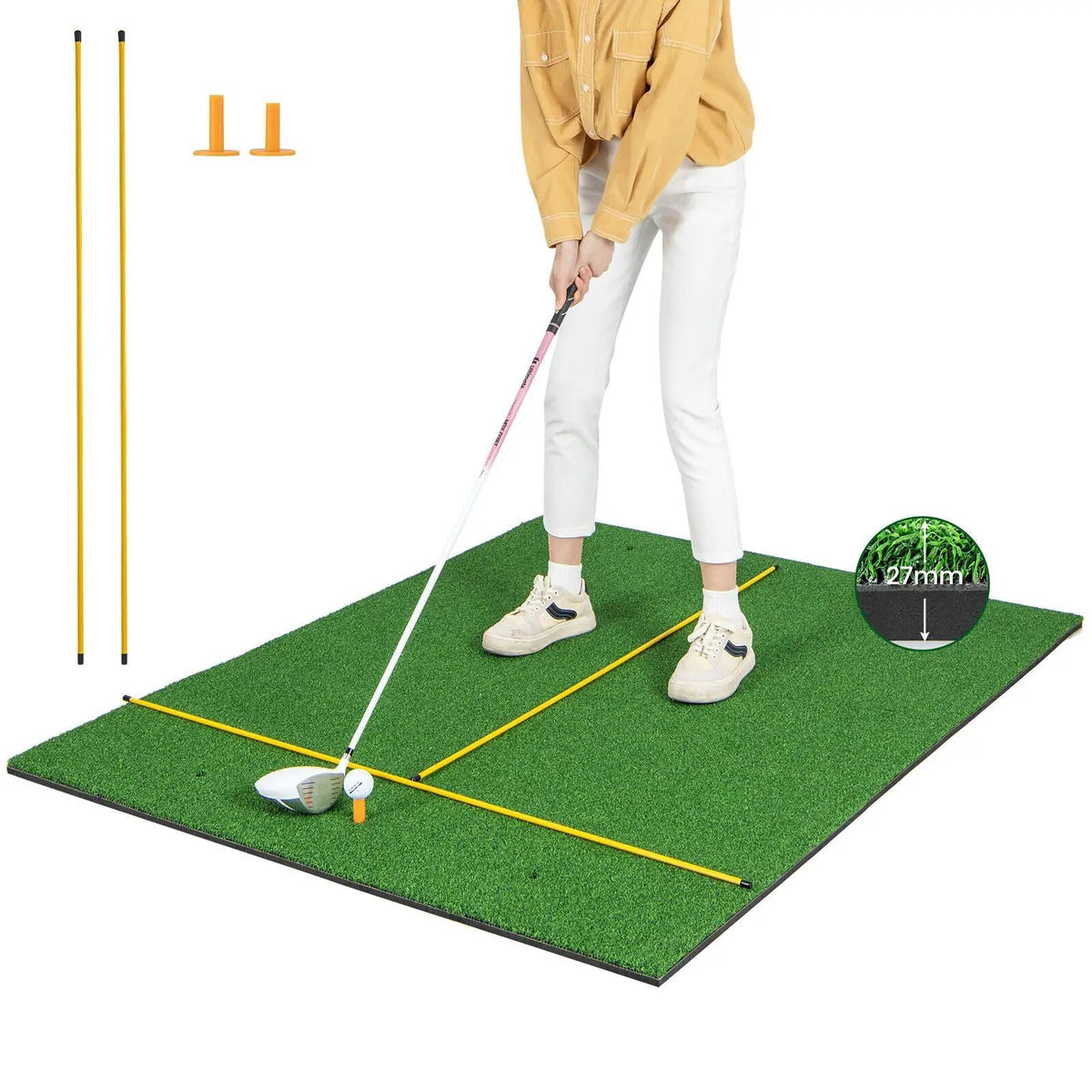 Artificial Turf Mat for Indoor and Outdoor Golf Practice Includes 2 Rubber Tees and 2 Alignment Sticks by DirectDeals