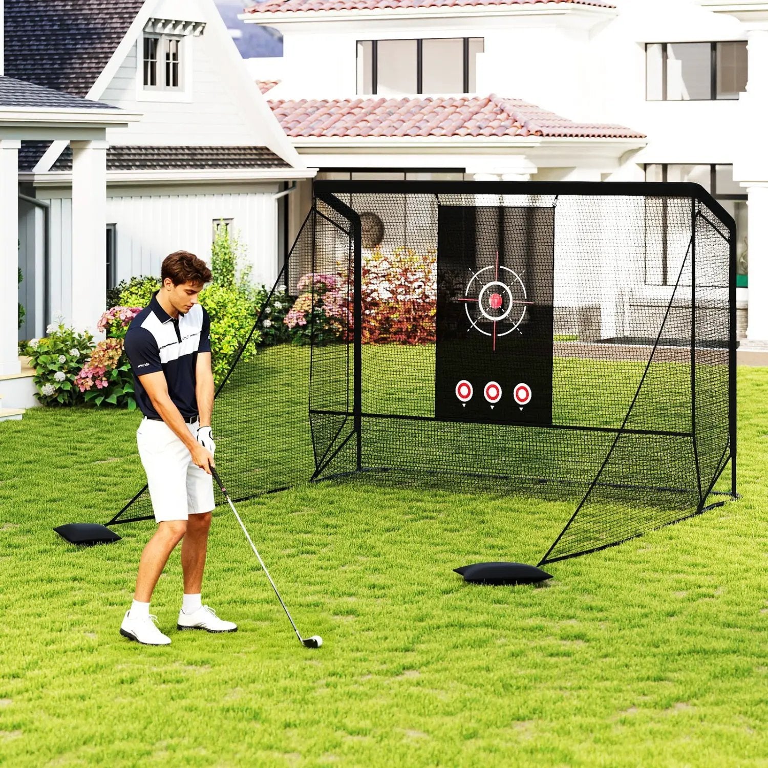Golf Practice Hitting Net Golf Cage with Dual Side Barriers Target Cloth Metal Frame by DirectDeals