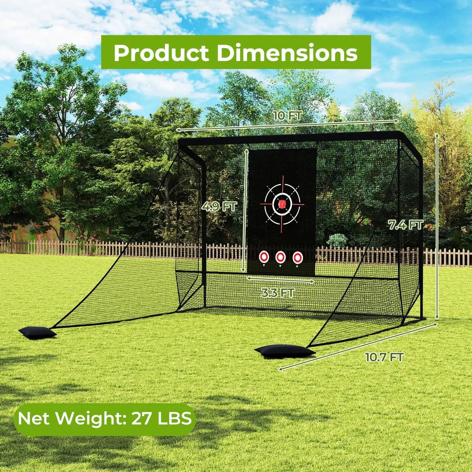 Golf Practice Hitting Net Golf Cage with Dual Side Barriers Target Cloth Metal Frame by DirectDeals