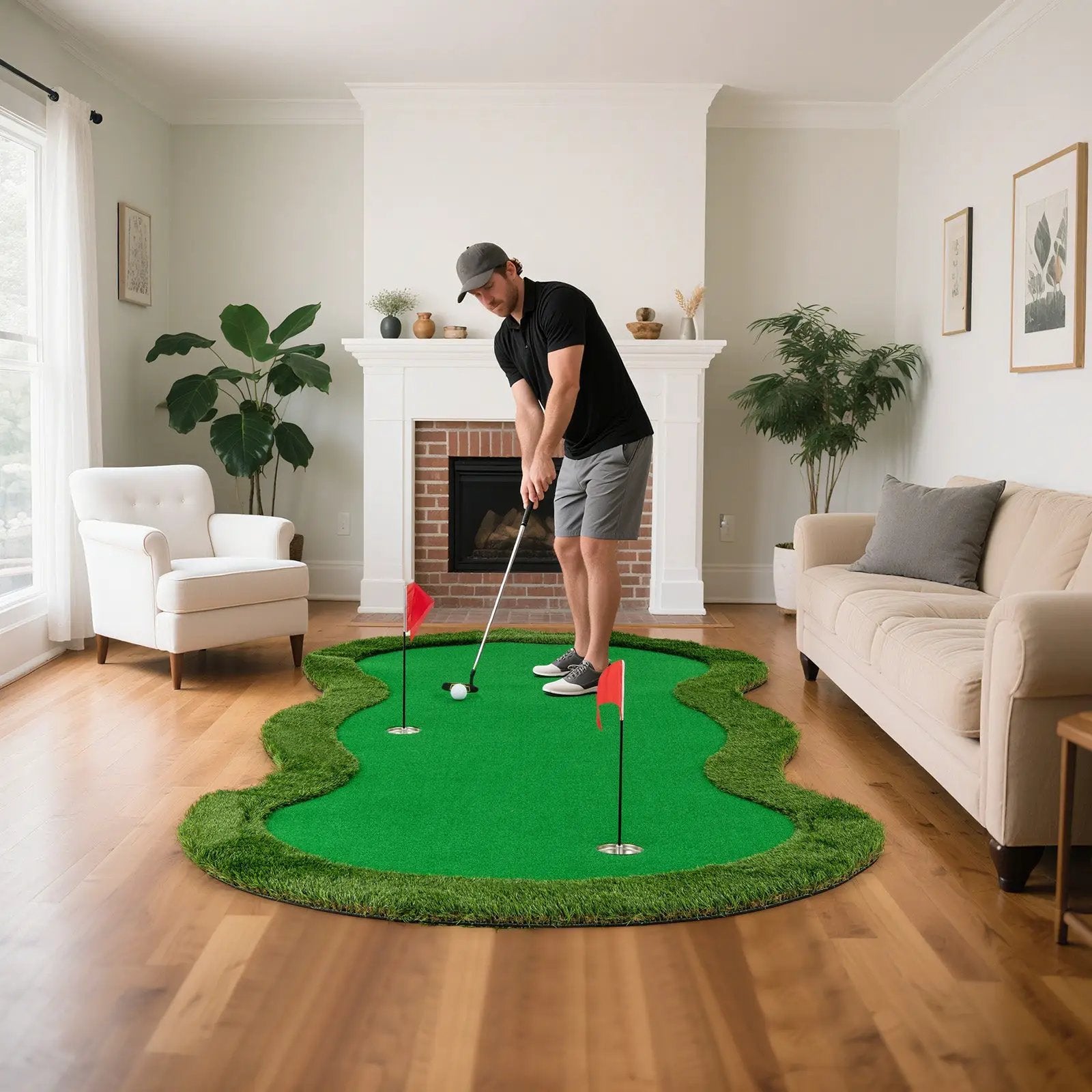 5 x 10 Feet Golf Practice Putting Green Mat with 3 Holes and Golf Balls for Home Office Backyard by DirectDeals