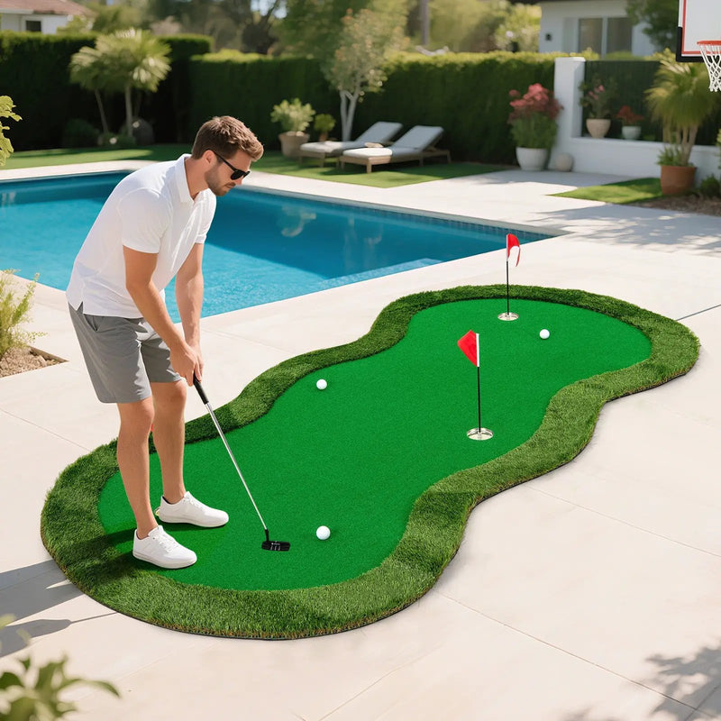 5 x 10 Feet Golf Practice Putting Green Mat with 3 Holes and Golf Balls for Home Office Backyard by DirectDeals