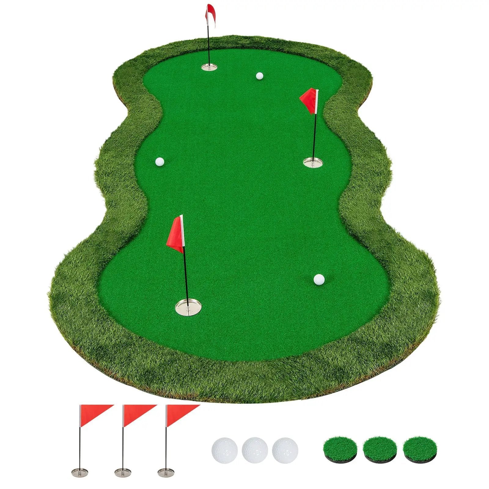 5 x 10 Feet Golf Practice Putting Green Mat with 3 Holes and Golf Balls for Home Office Backyard by DirectDeals