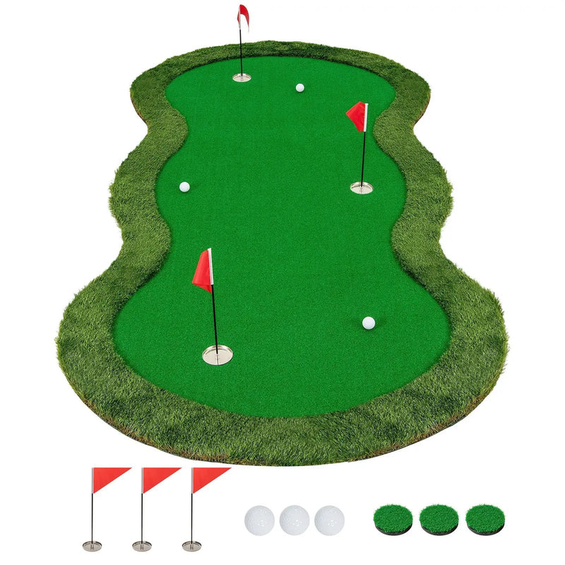5 x 10 Feet Golf Practice Putting Green Mat with 3 Holes and Golf Balls for Home Office Backyard by DirectDeals