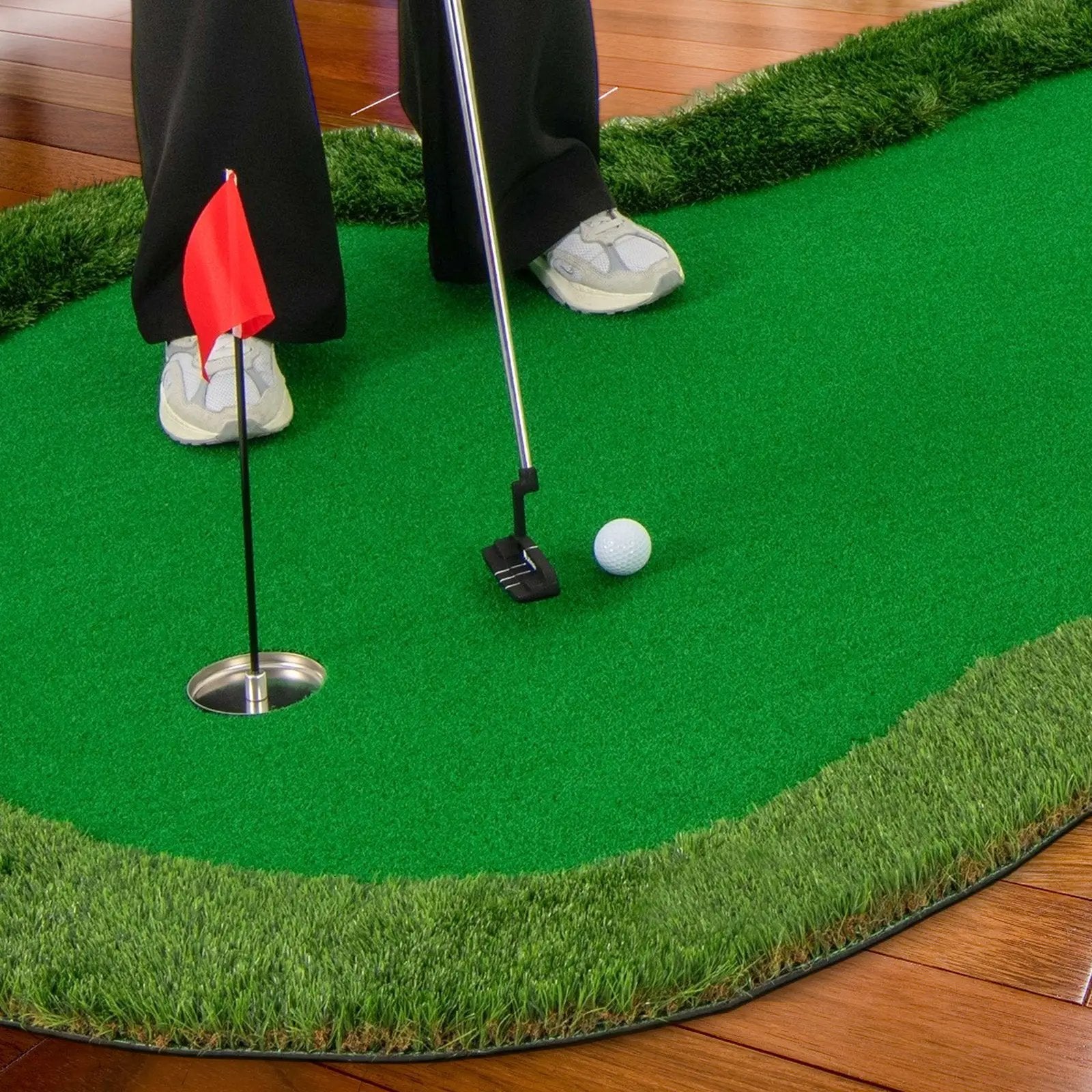 5 x 10 Feet Golf Practice Putting Green Mat with 3 Holes and Golf Balls for Home Office Backyard by DirectDeals