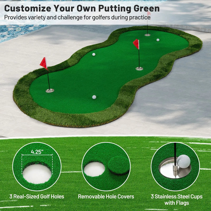 5 x 10 Feet Golf Practice Putting Green Mat with 3 Holes and Golf Balls for Home Office Backyard by DirectDeals