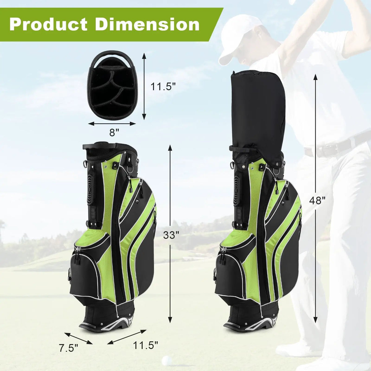 Golf Stand Cart Bag with 6-Way Divider Carry Pockets by DirectDeals