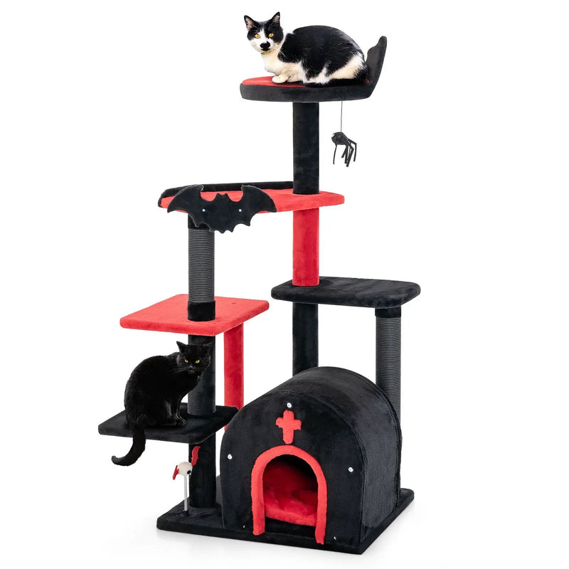 Gothic Cat Tree 53 Inch Tall Cat Tower with Cat Bed and Arch-Shaped Condo-Black by DirectDeals