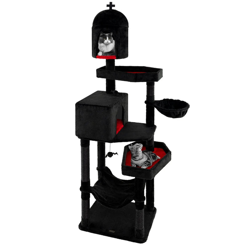 Gothic Cat Tree with 2 Cat Condos and Coffin Bed for Indoor Cats-Black by DirectDeals