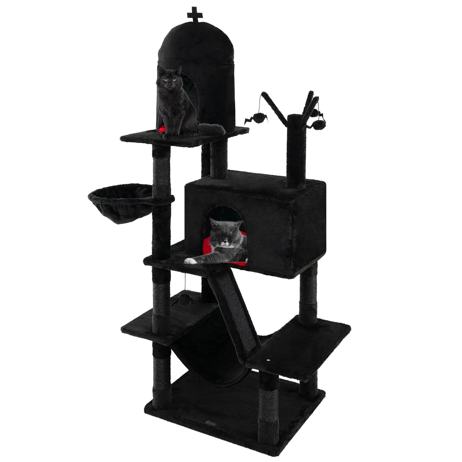 Gothic Cat Tree with 2 Cat Condos and Spooky Dangling Ball for Indoor Cats-Black by DirectDeals