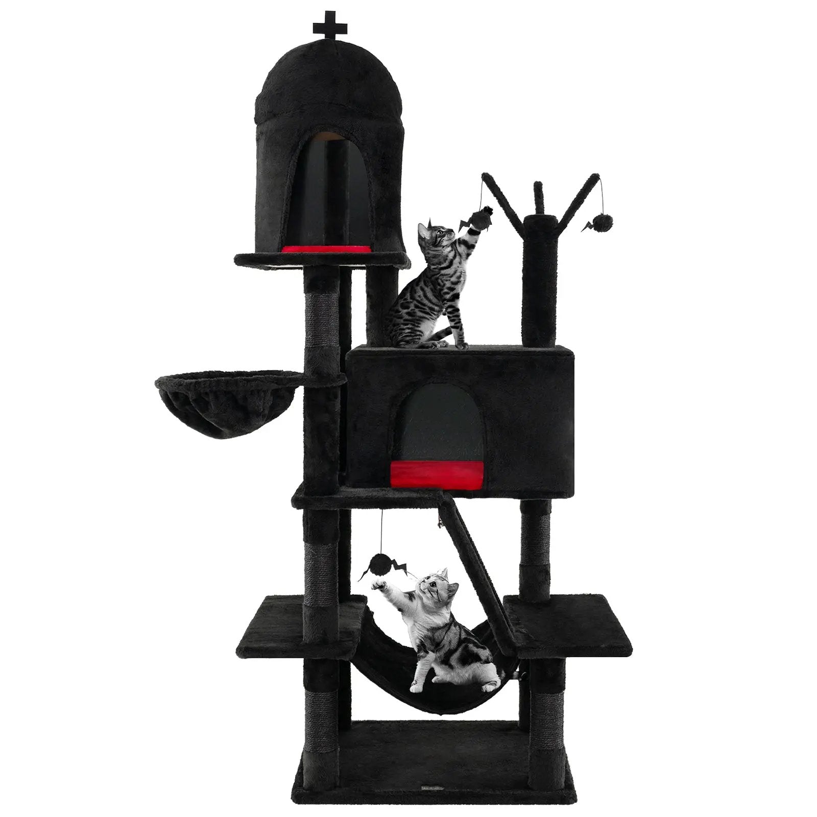 Gothic Cat Tree with 2 Cat Condos and Spooky Dangling Ball for Indoor Cats-Black by DirectDeals