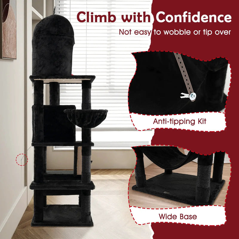 Gothic Cat Tree with 2 Cat Condos and Spooky Dangling Ball for Indoor Cats-Black by DirectDeals