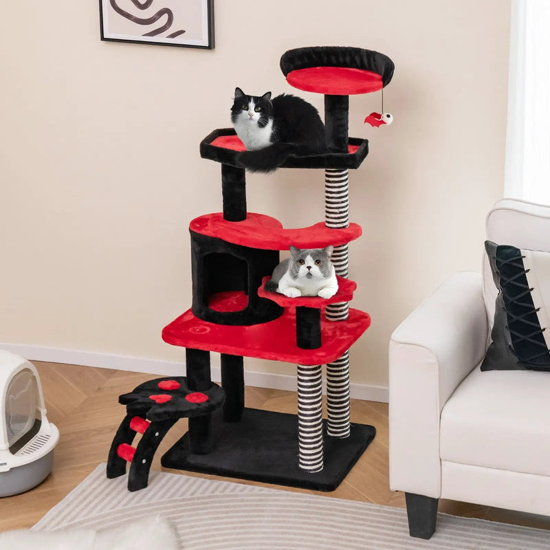 Gothic Cat Tree with Cat Bed Cat Condo and Sisal Scratching Post-Black & Red by DirectDeals