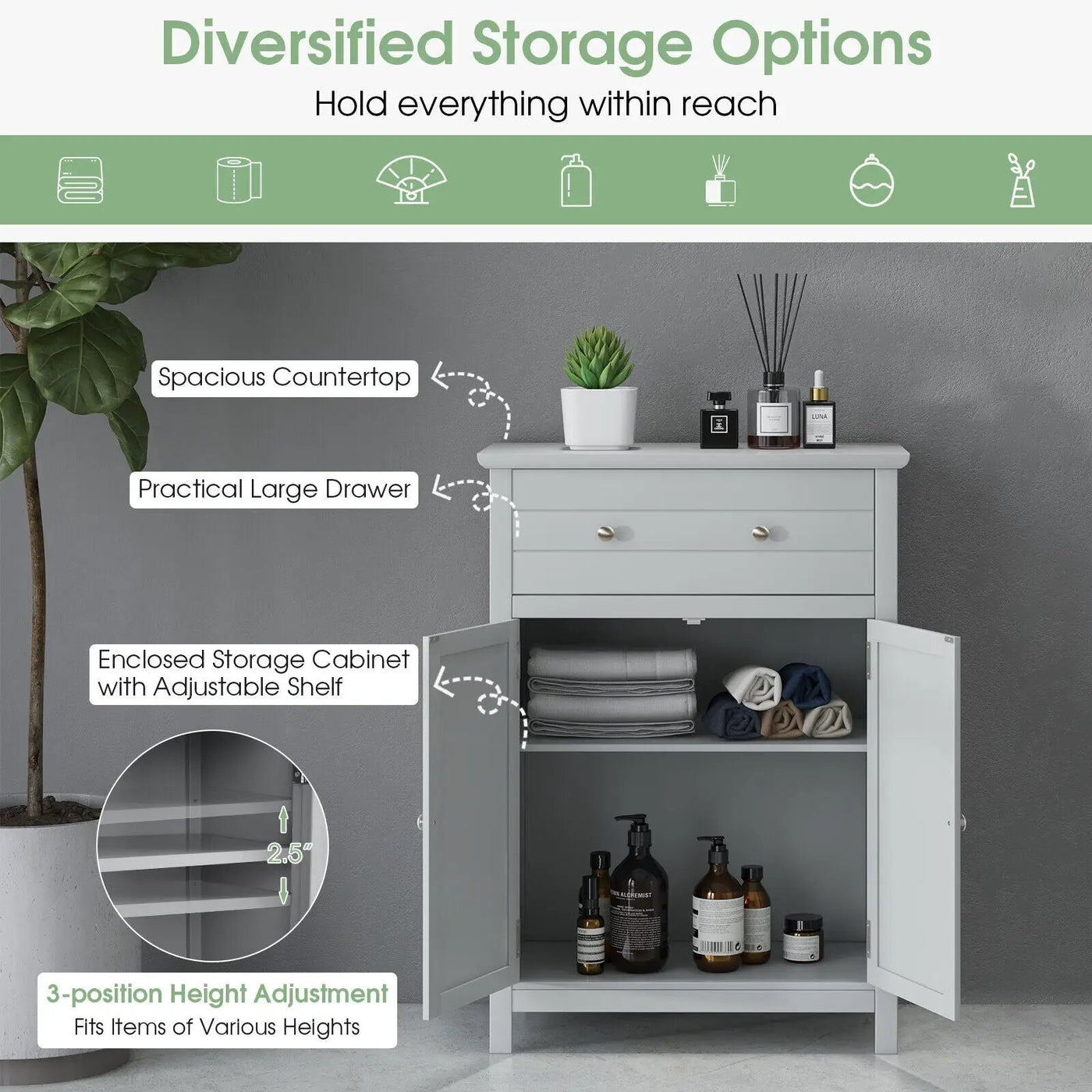 Free Standing Bathroom Storage Cabinet with Large Drawer by DirectDeals
