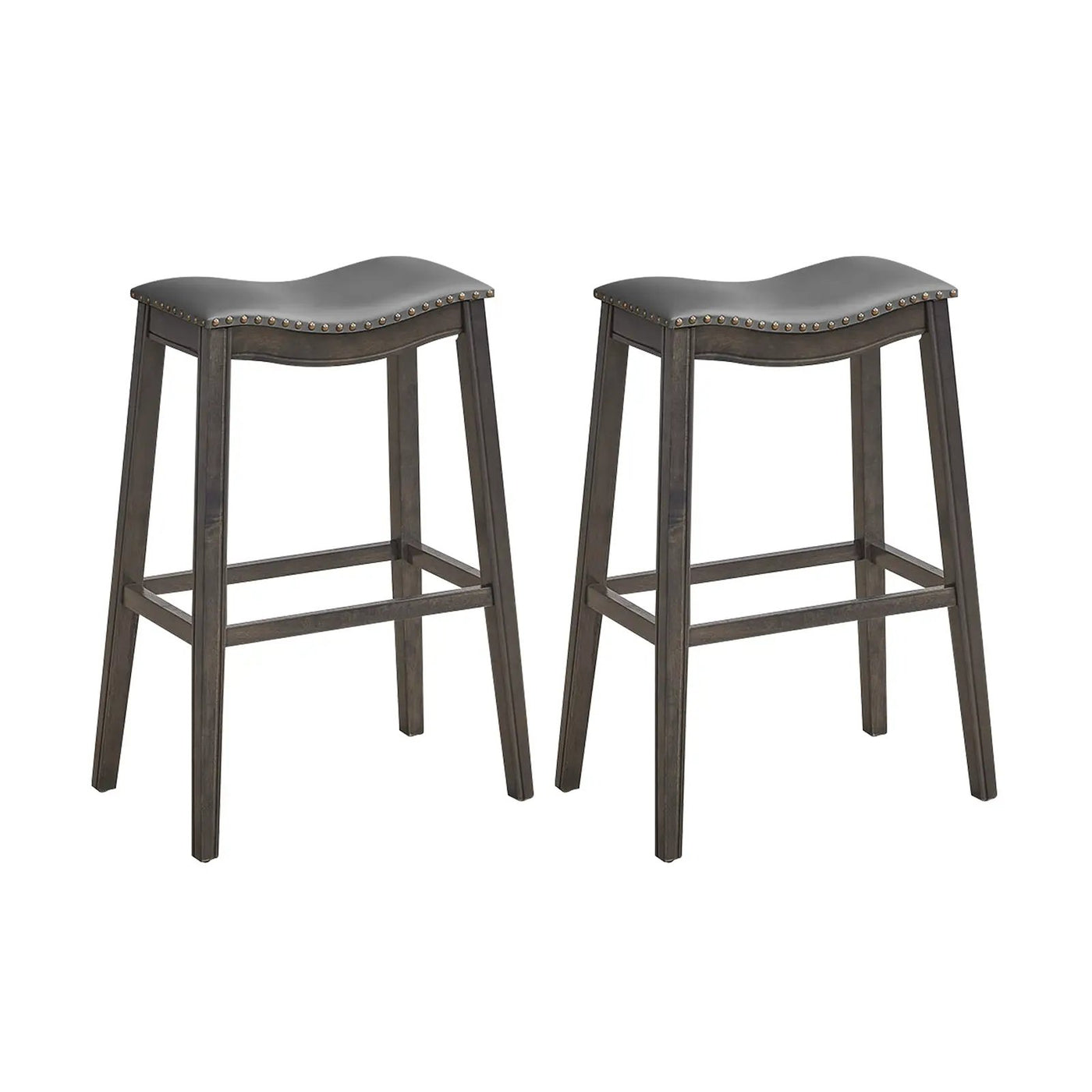 29 Inch Set of 2 Backless Wood Nailhead Barstools with PVC Leather Seat by DirectDeals