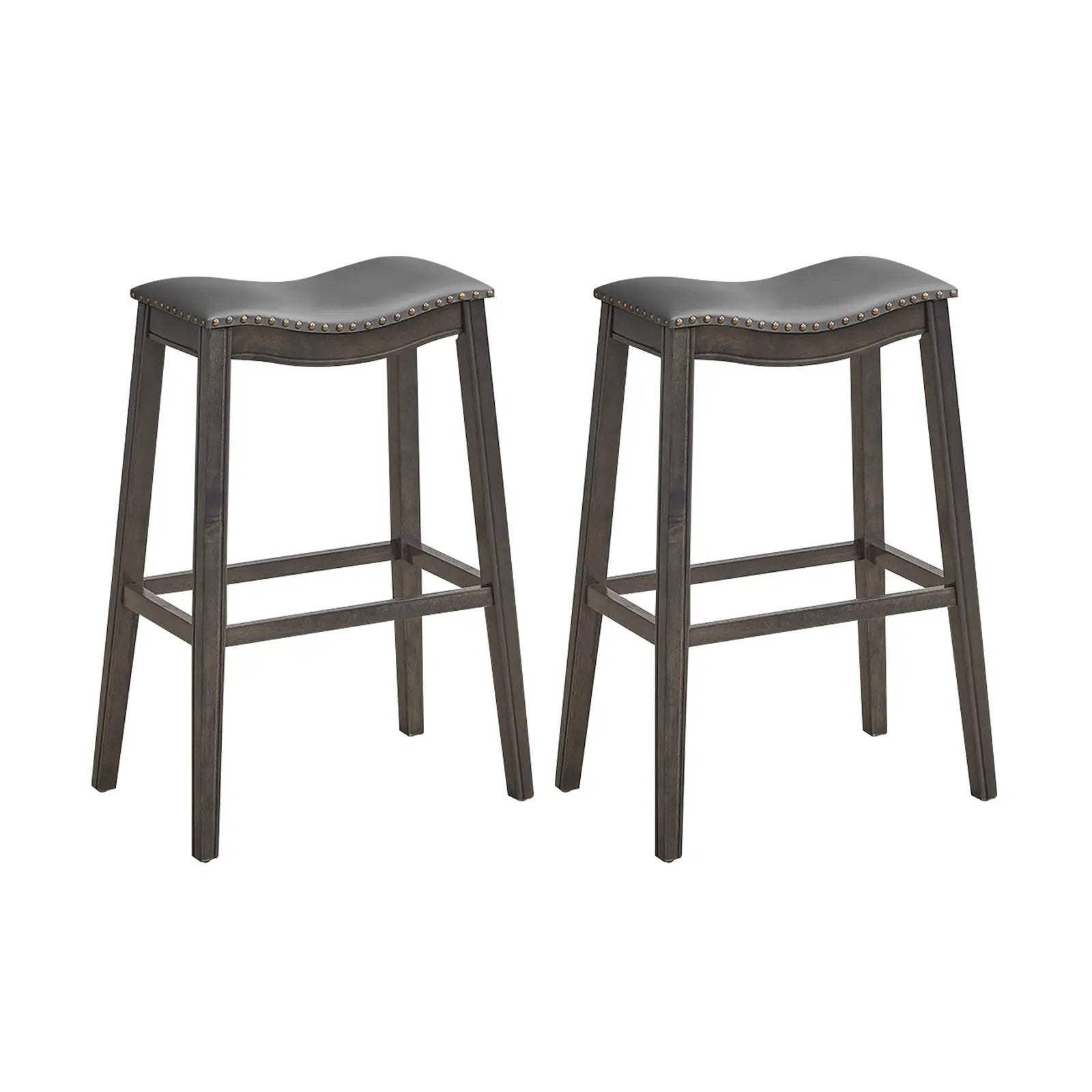 29 Inch Set of 2 Backless Wood Nailhead Barstools with PVC Leather Seat by DirectDeals