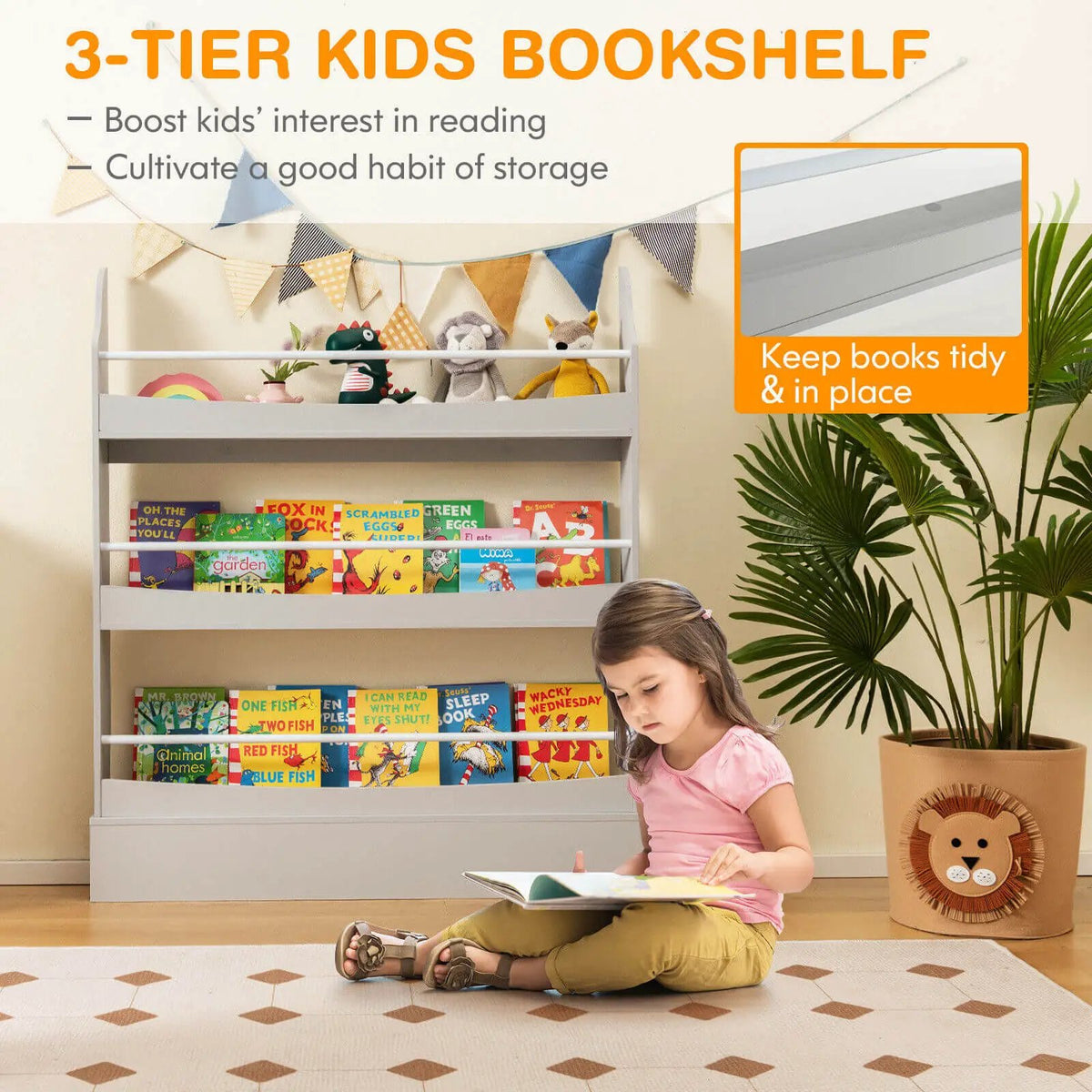 3-Tier Bookshelf with 2 Anti-Tipping Kits for Books and Magazines by DirectDeals