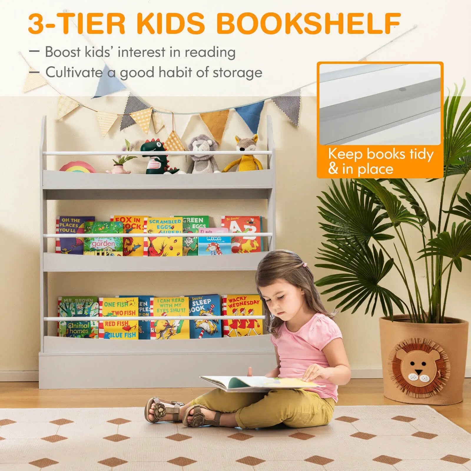 3-Tier Bookshelf with 2 Anti-Tipping Kits for Books and Magazines by DirectDeals