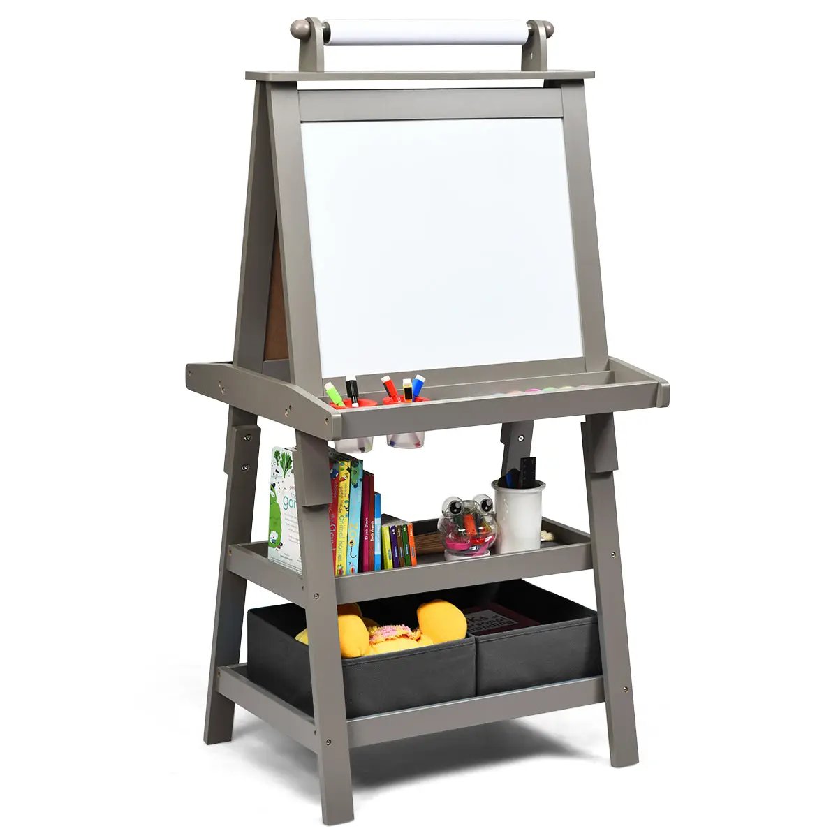 3 in 1 Double-Sided Storage Art Easel-Brown by DirectDeals