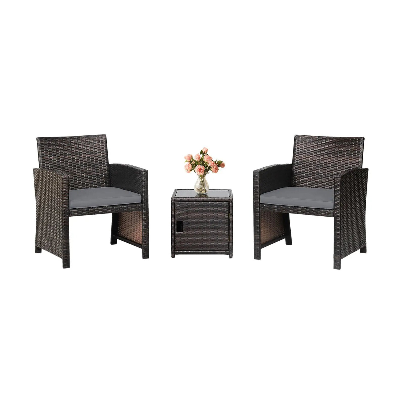 3 Pieces Patio Wicker Furniture Set with Storage Table and Protective Cover by DirectDeals