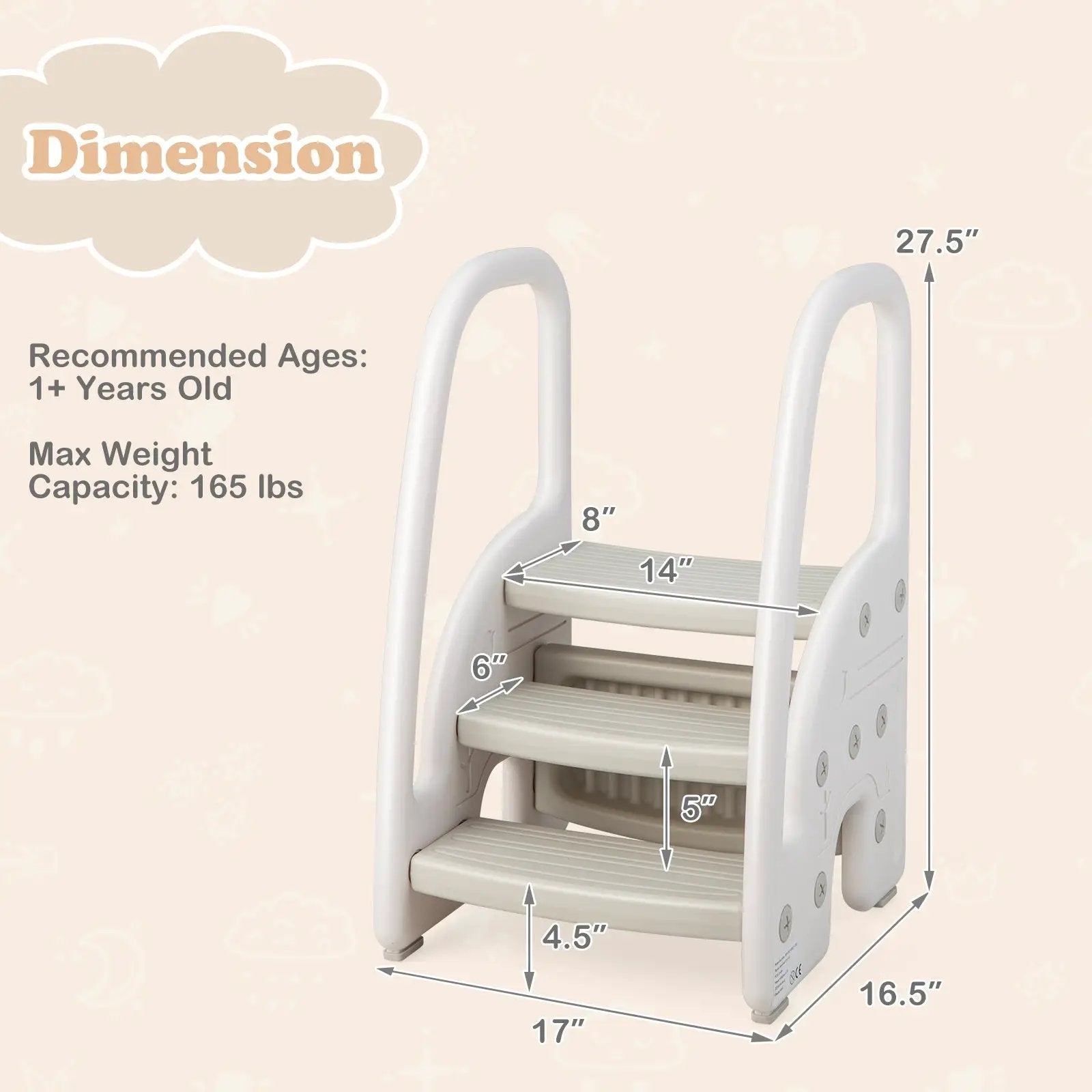 3-Step Stool with Safety Handles and Non-slip Pedals for Toddlers by DirectDeals
