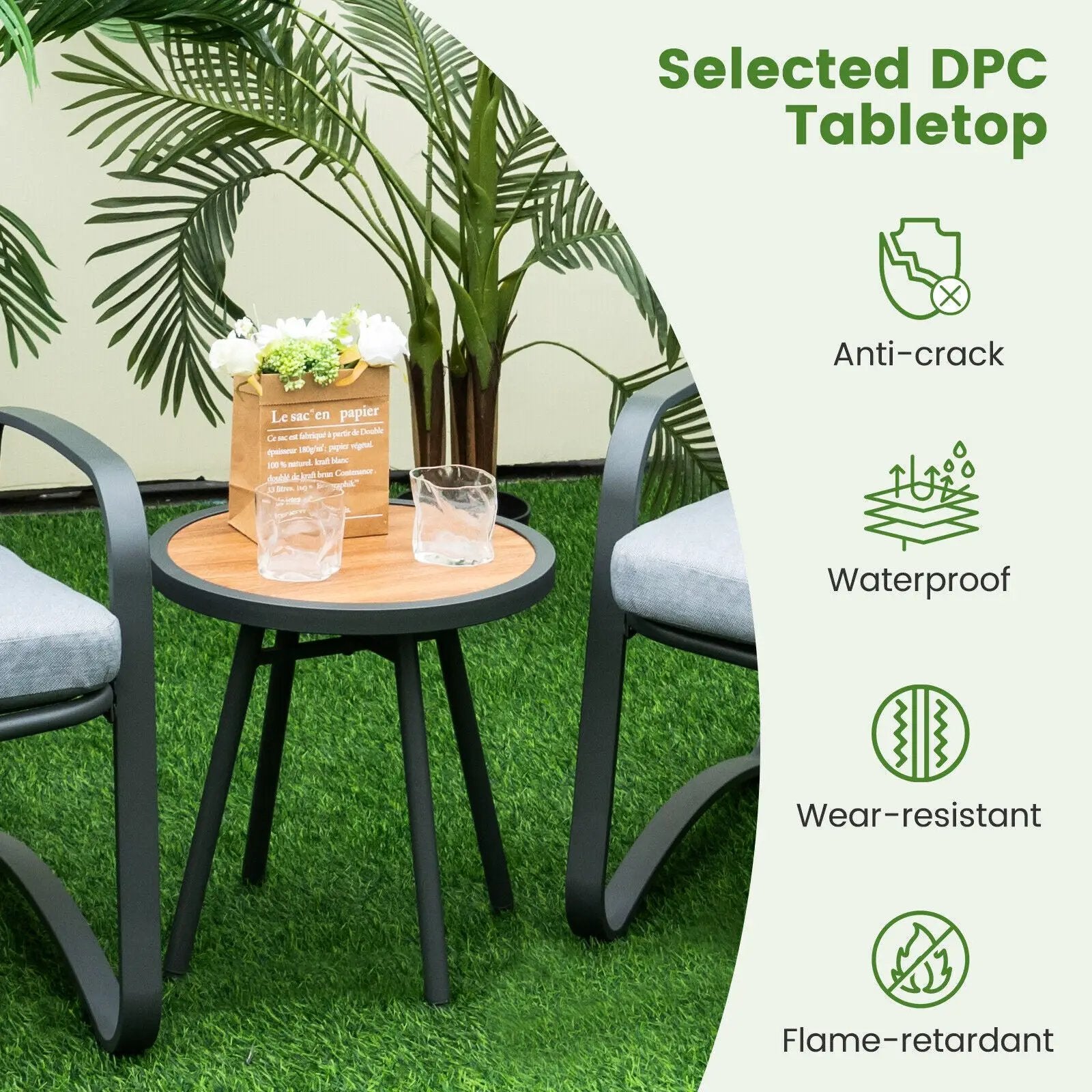 3 Pieces Patio Bistro Conversation Set with Waterproof DPC Tabletop by DirectDeals