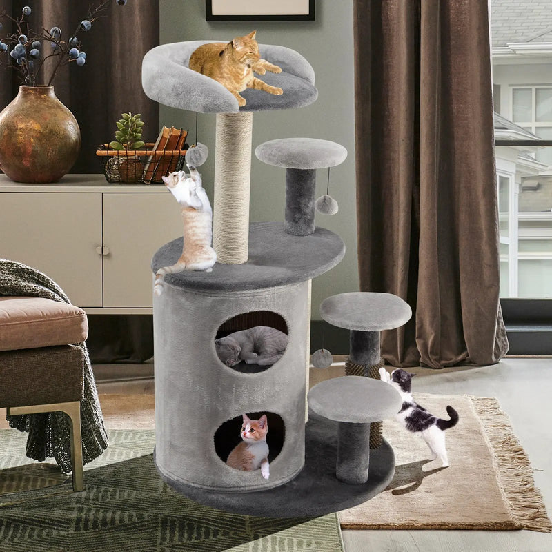 40 Inch Cat Tree Tower Multi-Level Activity Tree with 2-Tier Cat-Hole Condo-Gray by DirectDeals