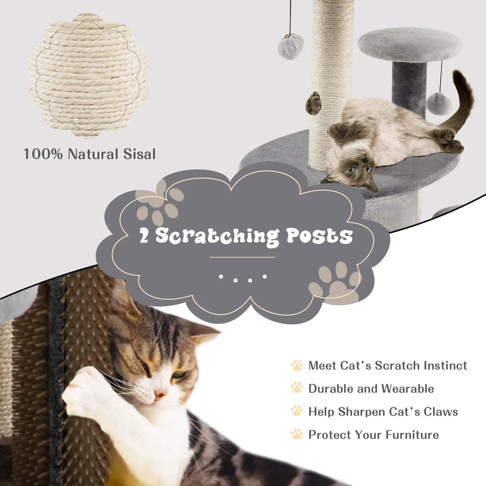 40 Inch Cat Tree Tower Multi-Level Activity Tree with 2-Tier Cat-Hole Condo-Gray by DirectDeals