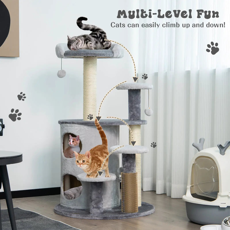 40 Inch Cat Tree Tower Multi-Level Activity Tree with 2-Tier Cat-Hole Condo-Gray by DirectDeals
