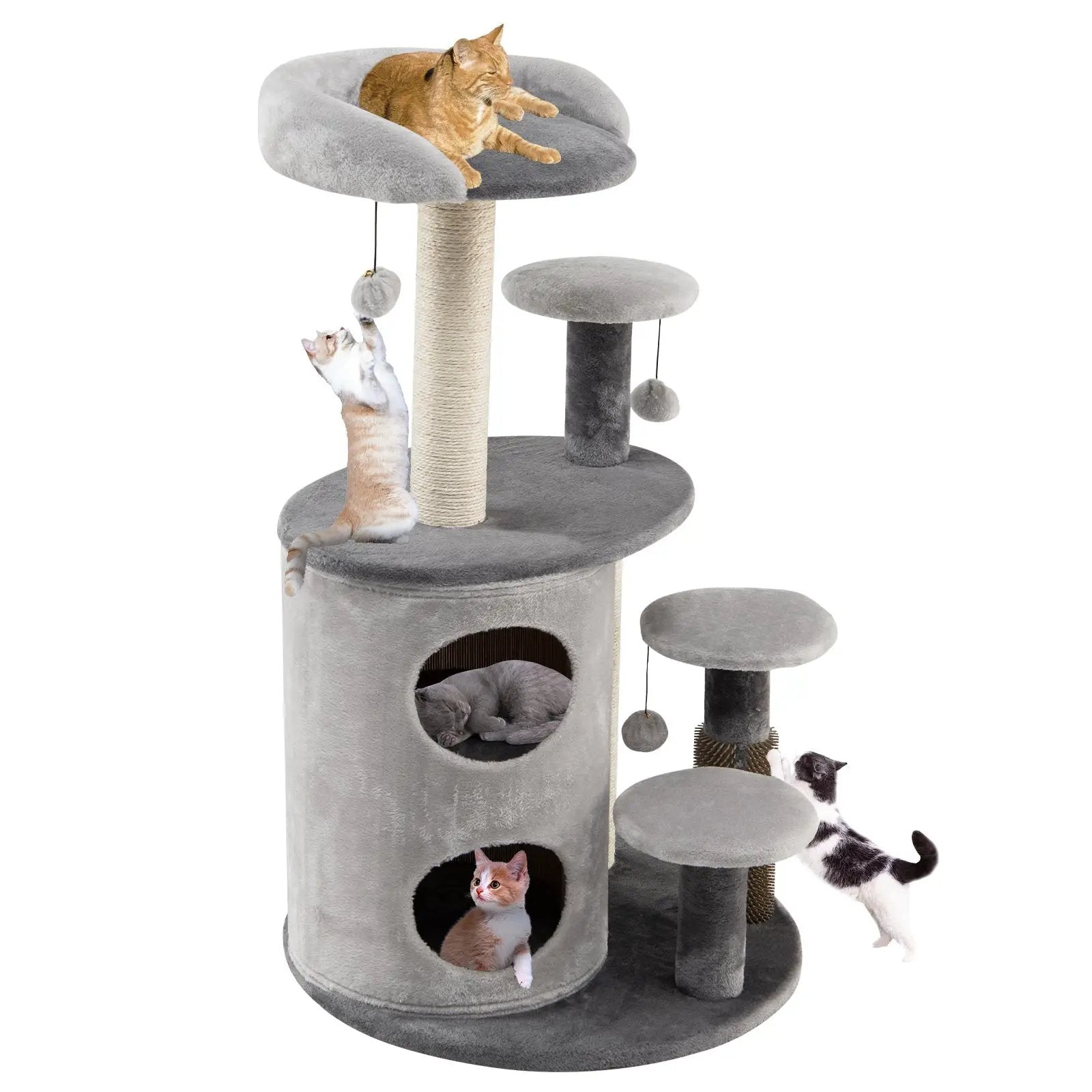 40 Inch Cat Tree Tower Multi-Level Activity Tree with 2-Tier Cat-Hole Condo-Gray by DirectDeals