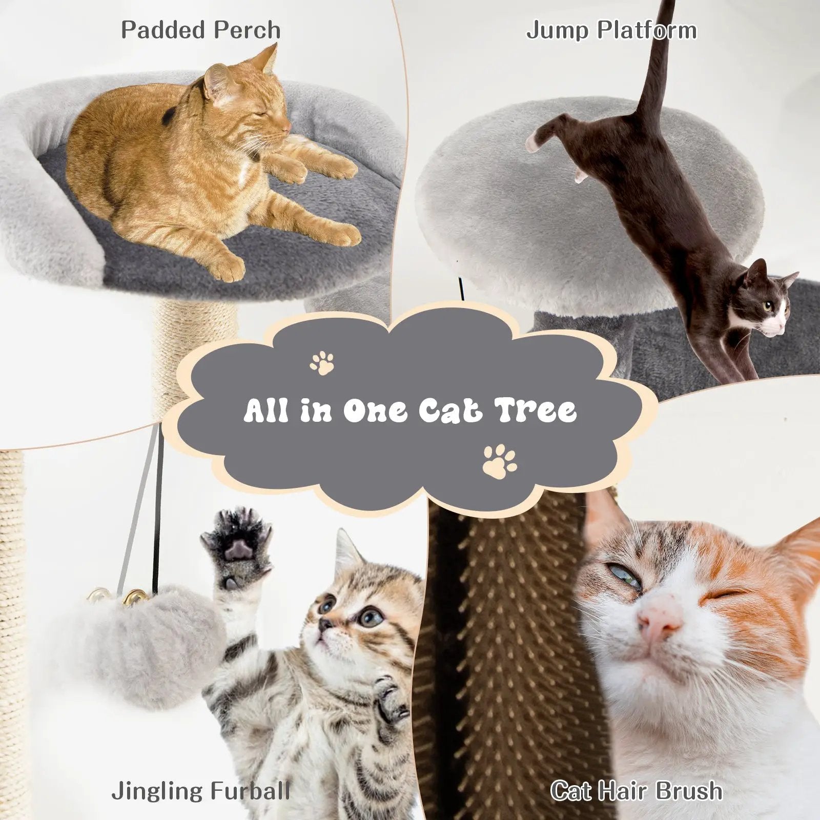 40 Inch Cat Tree Tower Multi-Level Activity Tree with 2-Tier Cat-Hole Condo-Gray by DirectDeals