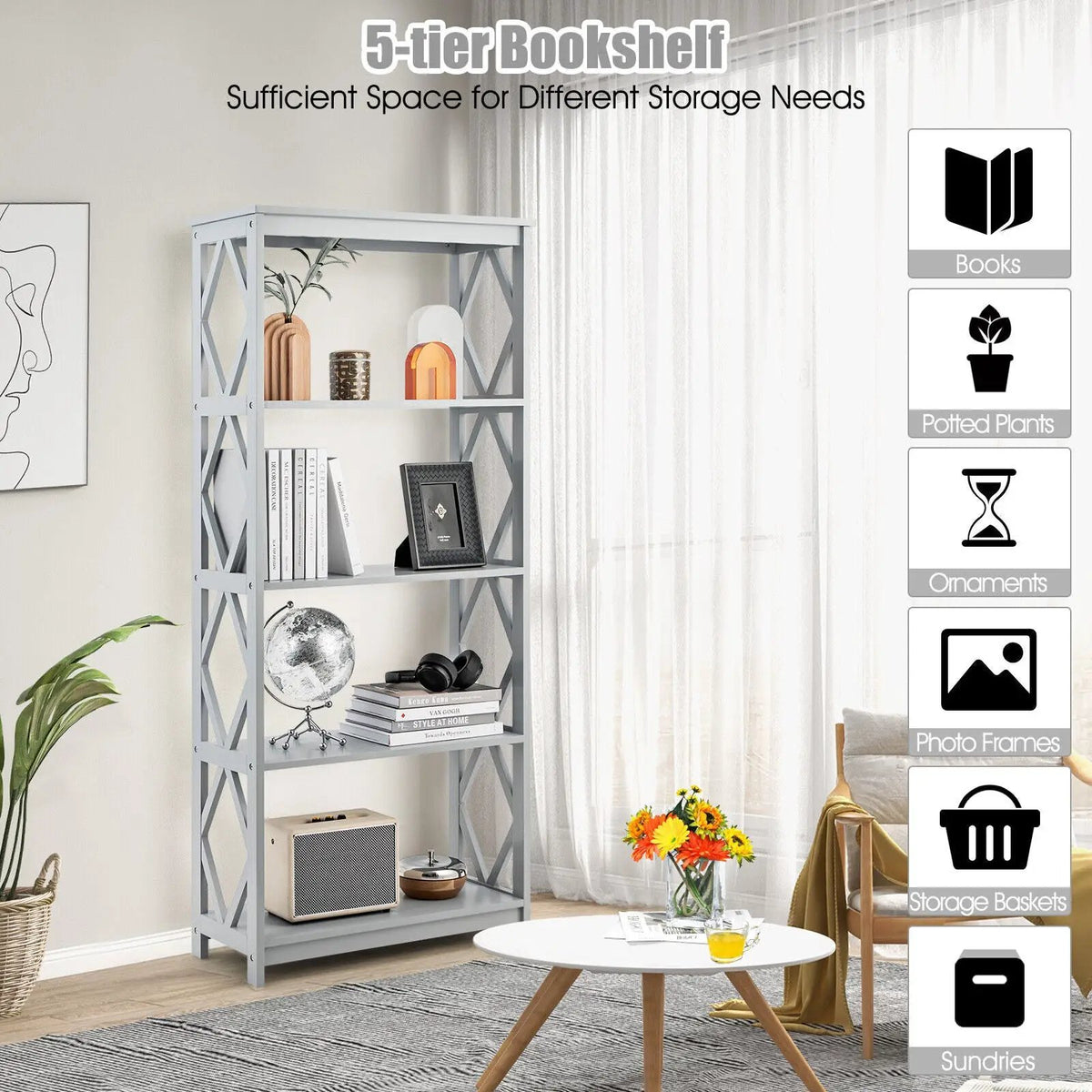 5-Tier Modern Freestanding Bookcase with Open Shelves by DirectDeals