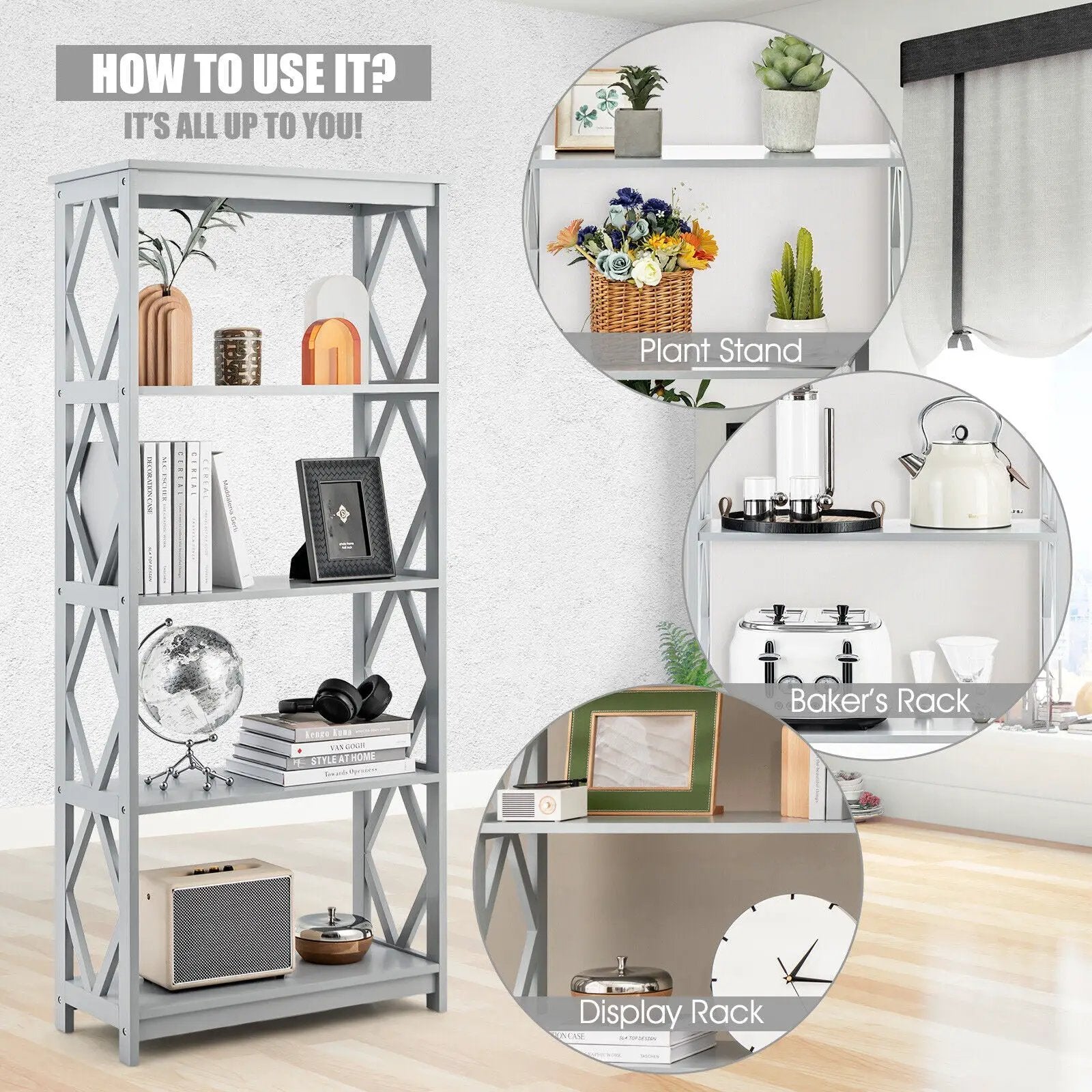 5-Tier Modern Freestanding Bookcase with Open Shelves by DirectDeals