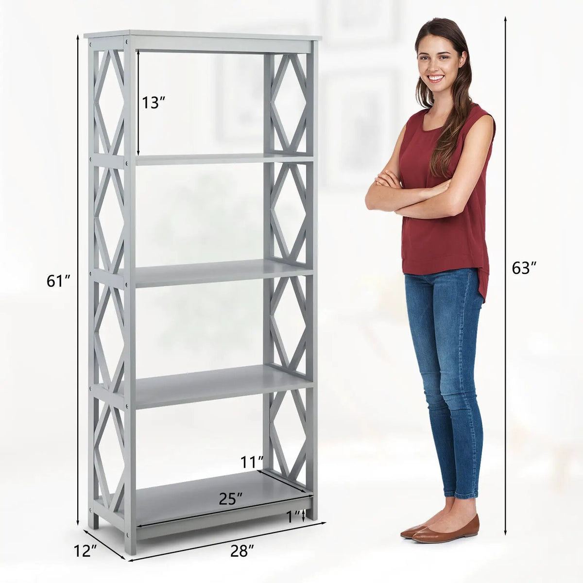 5-Tier Modern Freestanding Bookcase with Open Shelves by DirectDeals
