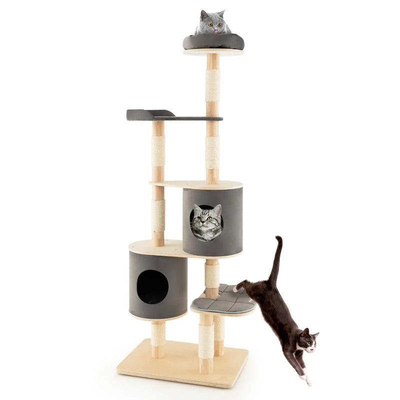 6-Tier Wooden Cat Tree with 2 Removeable Condos Platforms and Perch by DirectDeals