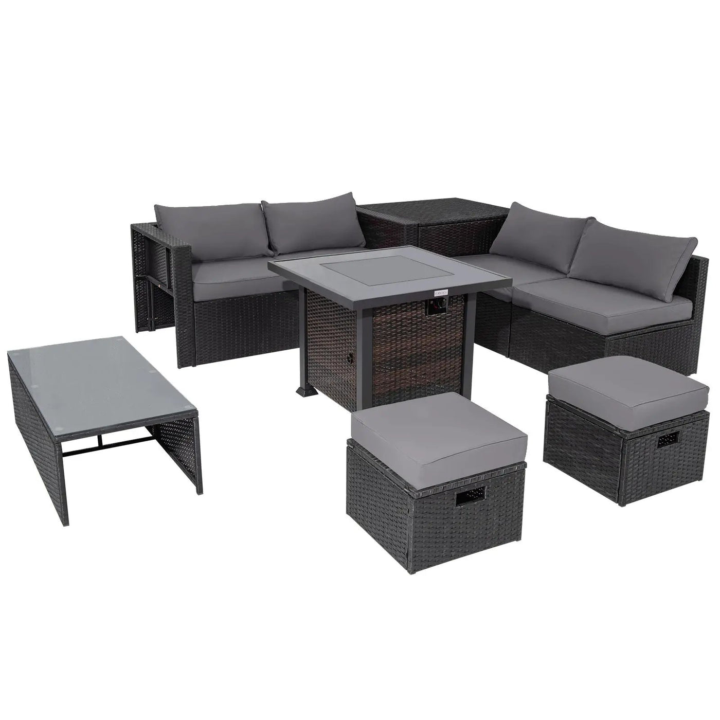 9 Pieces Patio Furniture Set with 32‚Äù Fire Pit Table and 50000 BTU Square Propane Fire Pit by DirectDeals
