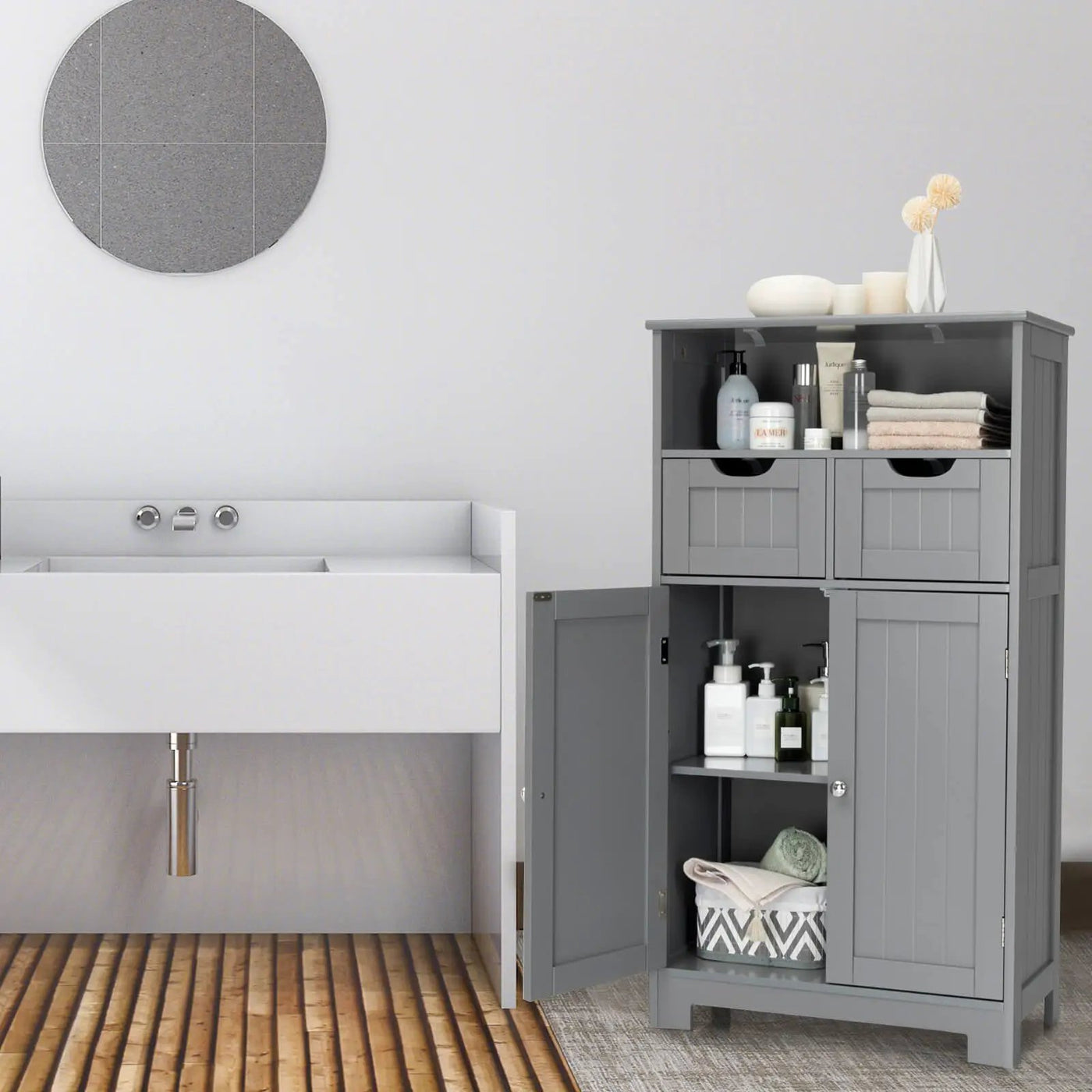 Bathroom Wooden Side Cabinet with 2 Drawers and 2 Doors by DirectDeals