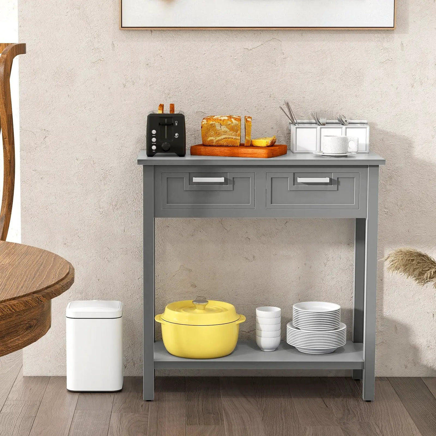 Narrow Console Table with Drawers and Open Storage Shelf by DirectDeals