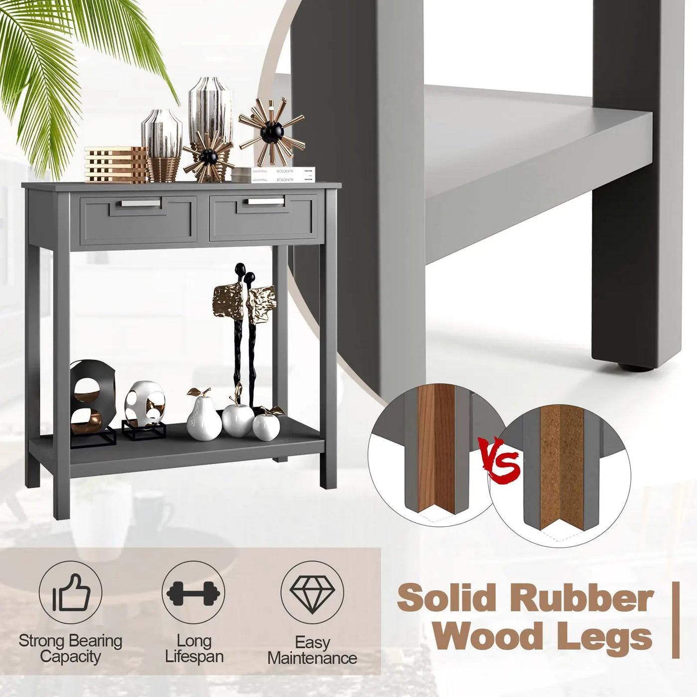 Narrow Console Table with Drawers and Open Storage Shelf by DirectDeals