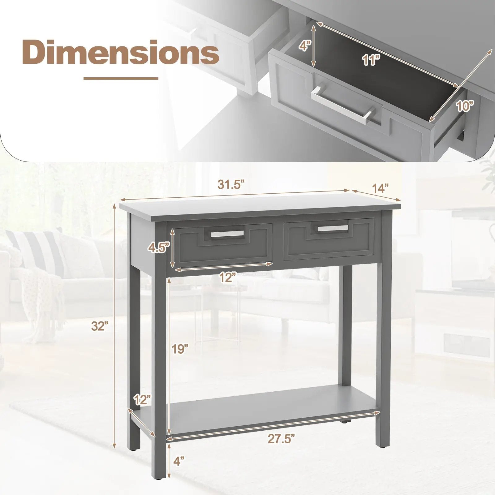 Narrow Console Table with Drawers and Open Storage Shelf by DirectDeals