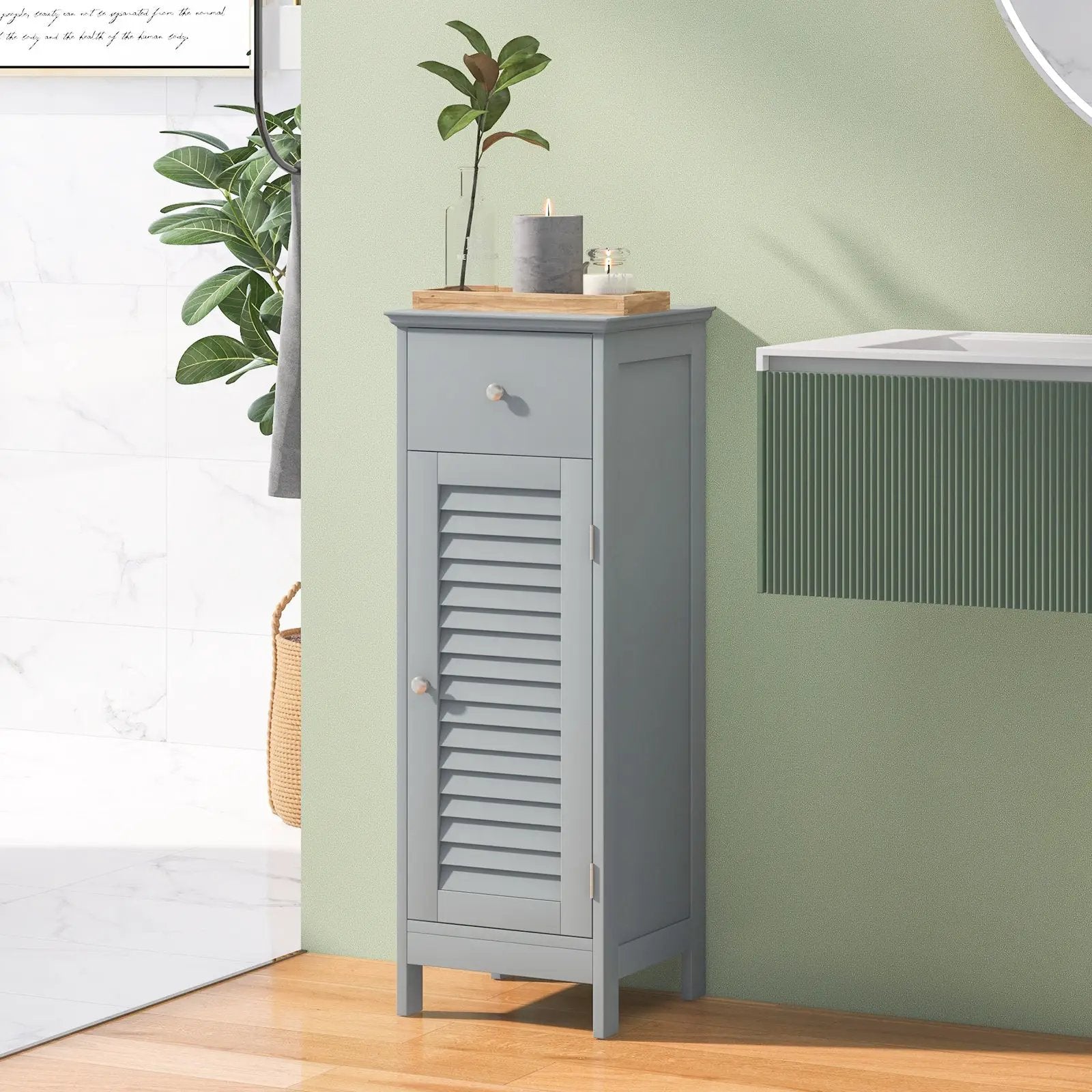 Woodern Bathroom Floor Storage Cabinet with Drawer and Shutter Door by DirectDeals