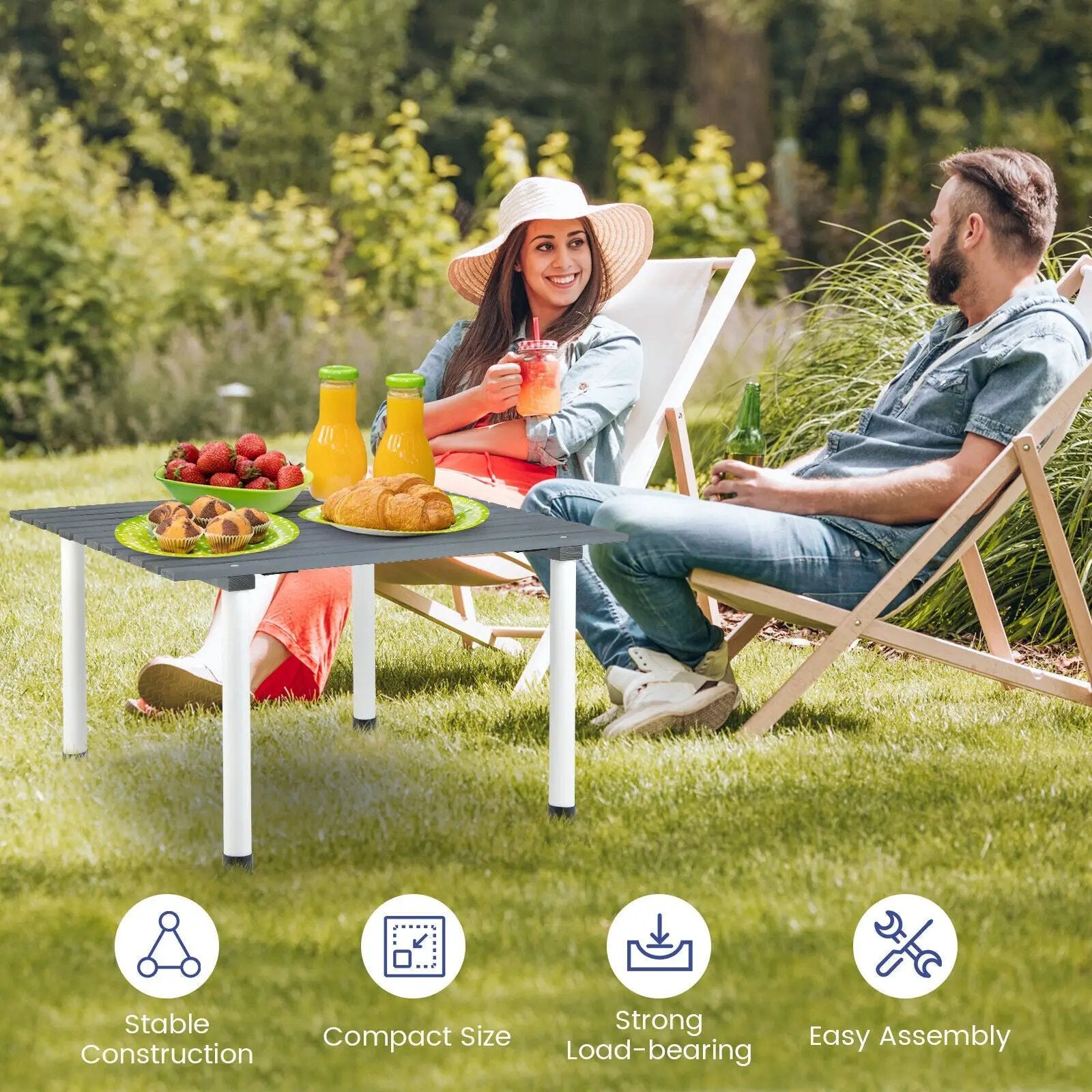 Folding Outdoor Camping Table with Carrying Bag for Picnics and Party-Gray by DirectDeals