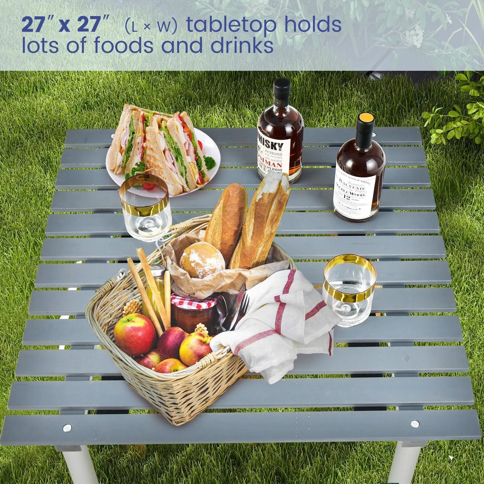 Folding Outdoor Camping Table with Carrying Bag for Picnics and Party-Gray by DirectDeals