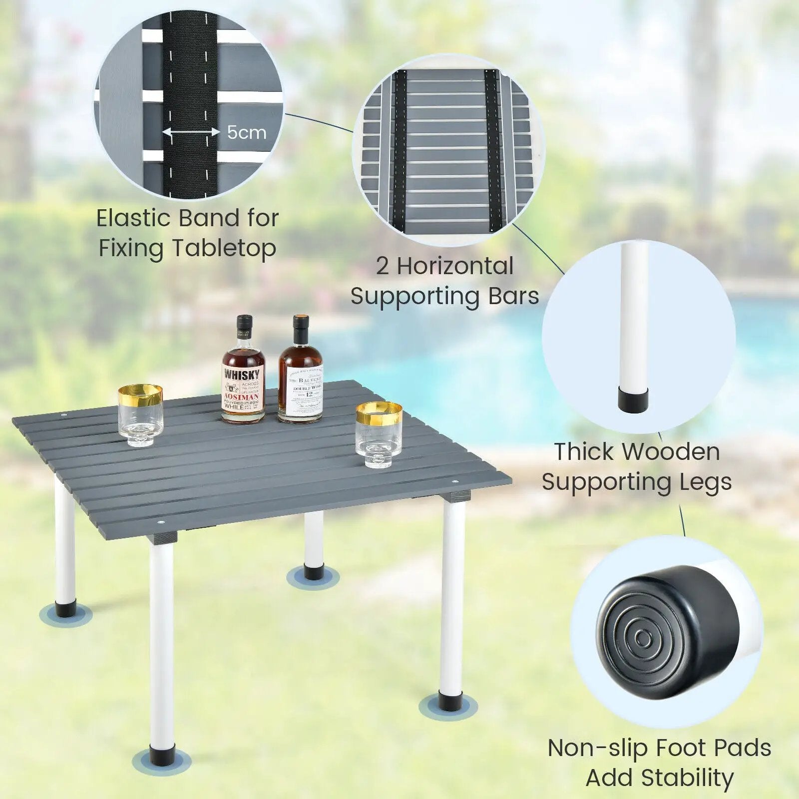 Folding Outdoor Camping Table with Carrying Bag for Picnics and Party-Gray by DirectDeals