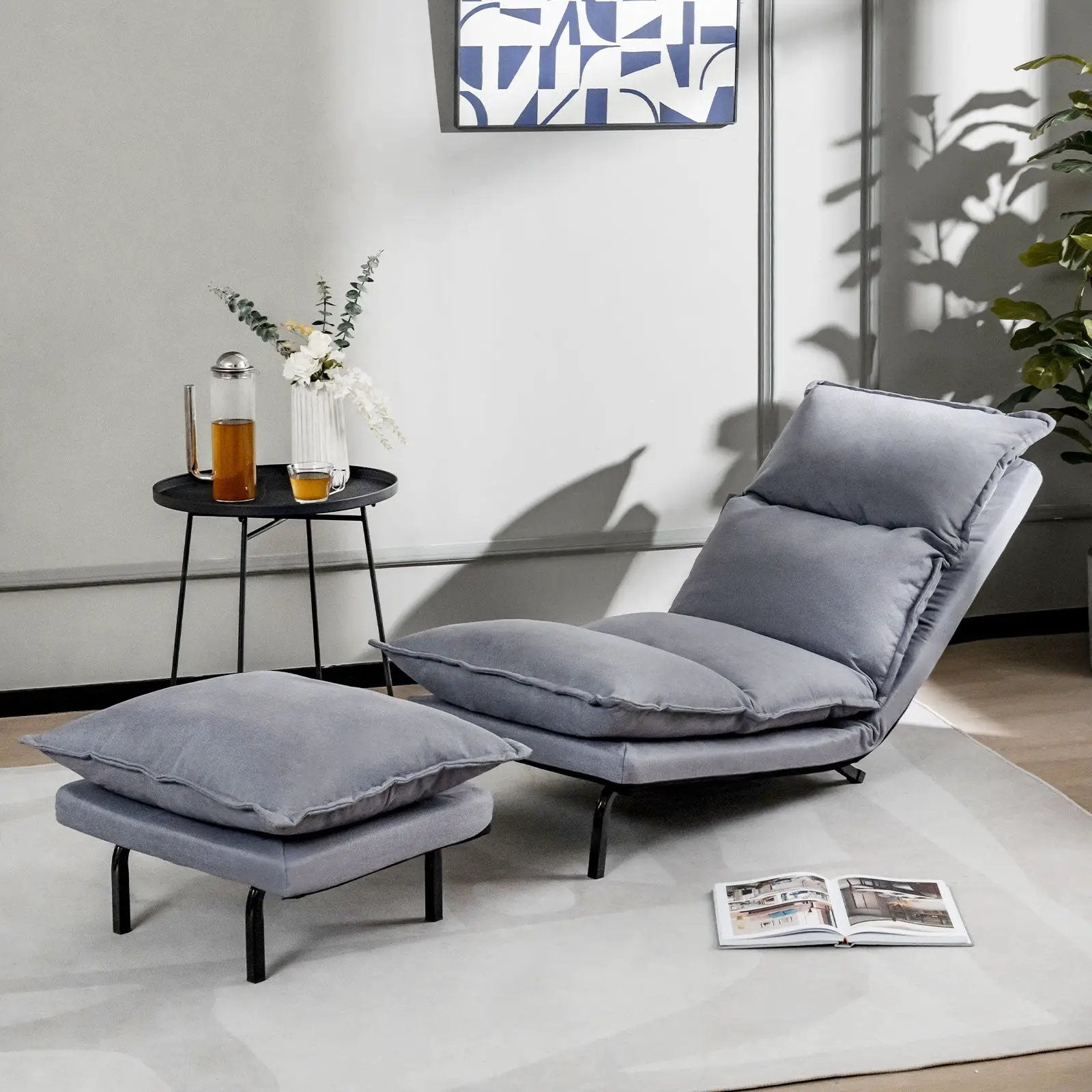 Modern Armless Accent Chair with Ottoman for Living Room-Gray by DirectDeals