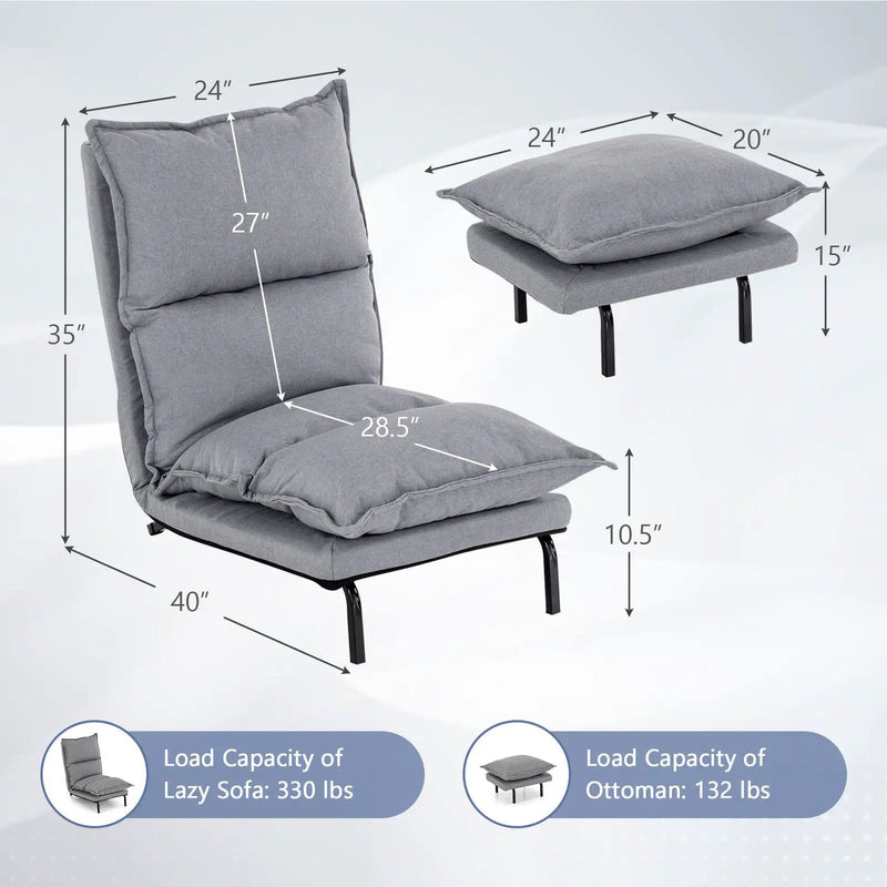 Modern Armless Accent Chair with Ottoman for Living Room-Gray by DirectDeals