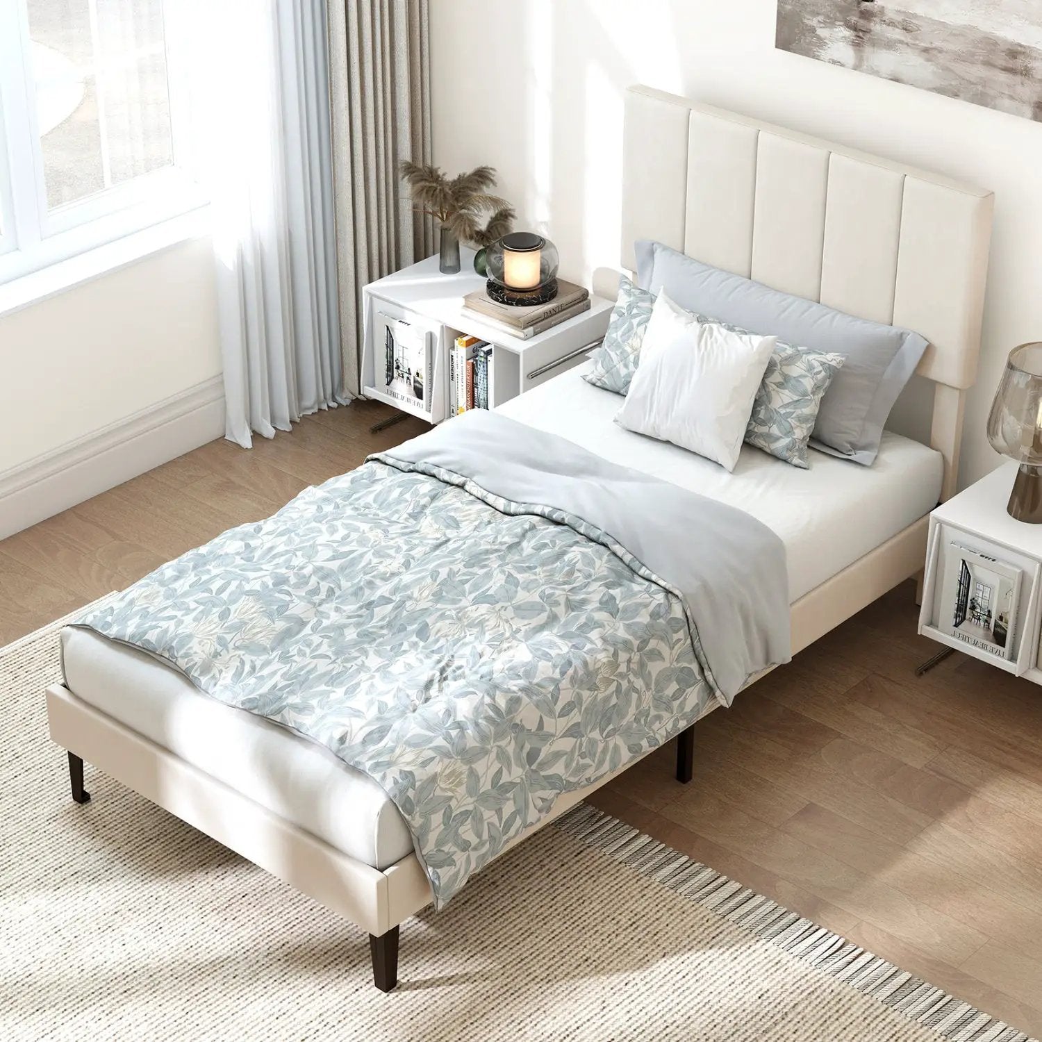 Upholstered Platform Bed with Adjustable Headboard - Twin by DirectDeals