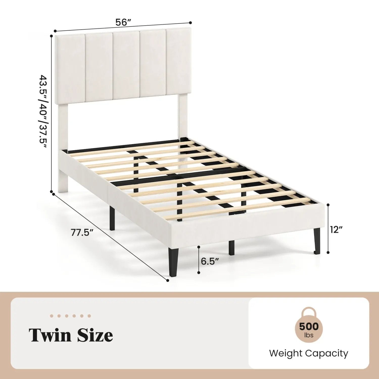 Upholstered Platform Bed with Adjustable Headboard - Twin by DirectDeals