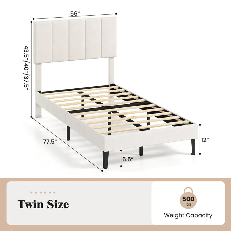 Upholstered Platform Bed with Adjustable Headboard - Twin by DirectDeals