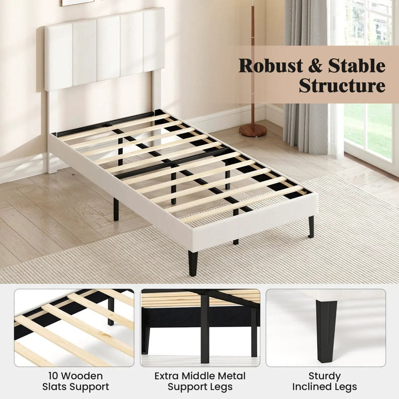 Upholstered Platform Bed with Adjustable Headboard - Twin by DirectDeals