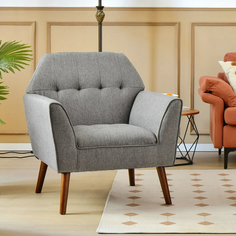 Modern Tufted Fabric Accent Chair with Rubber Wood Legs by DirectDeals
